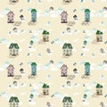 Cute house poster seamless pattern . Illustrarion for kids Royalty Free Stock Photo